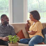 Couple in living room talking